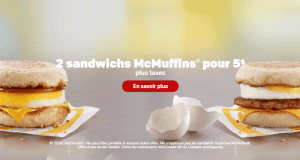 Mc Donald’s 2 sandwichs McMuffins pour 5$ seulement