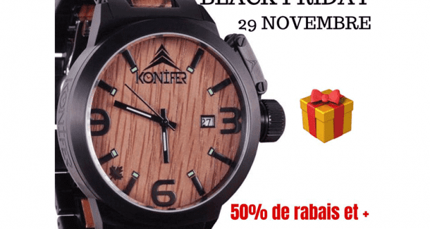 Une Montre KONIFER KARBON BLACK ET ZEBRAWOOD