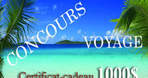 Un certificat cadeau voyage de 1000$ et 500$ en argent