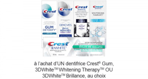 Coupon de 2$ sur les dentifrices Crest