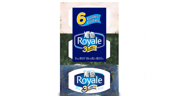 Emballage de 6 boîtes de papier mouchoirs Royale à 2.58$