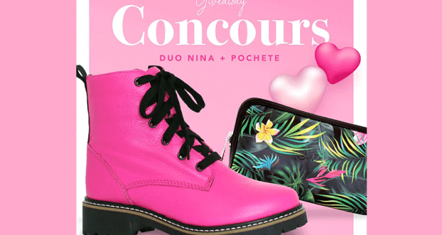 Une paire de bottes Nina rose néon + Pochette en cuir