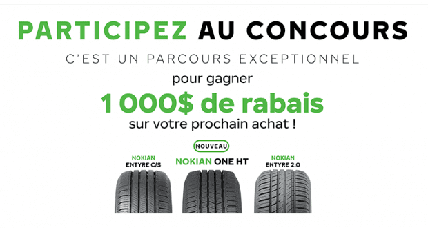 1000$ pour l'achat de pneus Nokian Tyres (3 gagnants)