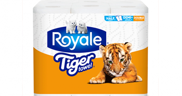 Coupon de 2$ sur un emballage de papier Royale Tiger Towel