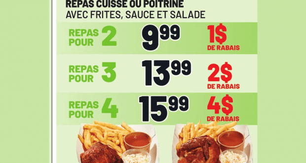 4$ de rabais sur repas cuisse ou poitrine