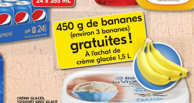 450g de bananes gratuites à l'achat de Crème glacée