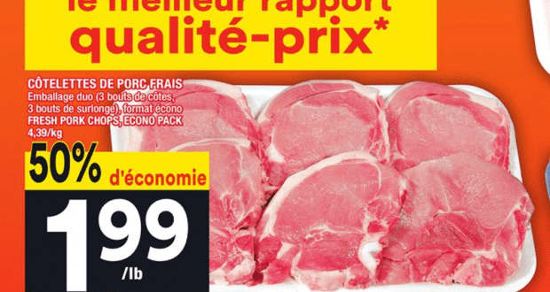 50% d'économie sur côtelettes de porc frais