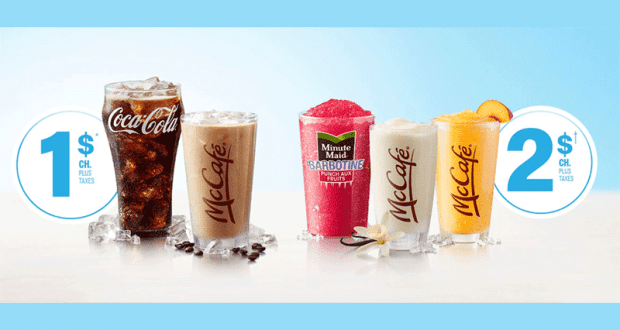 Boisson en fontaine de toute taille ou un café glacé McCafé à 1$