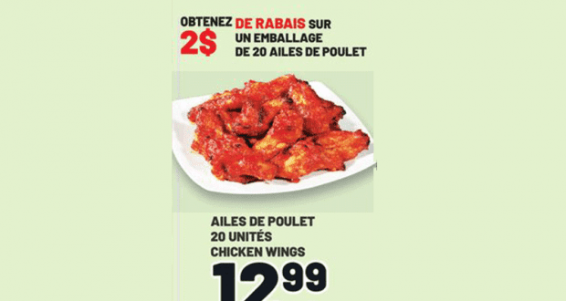 Obtenez 2 $ de rabais sur un emballage de 20 ailes de poulet