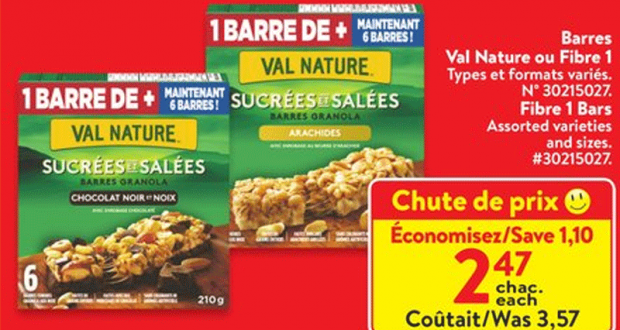 Rabais de 1.10$ sur Barres granola sucrées et salées