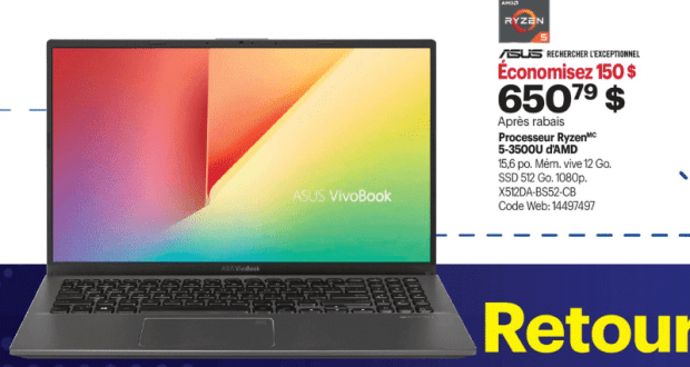 Rabais de 150$ sur Portable 15.6 po VivoBook d'ASUS