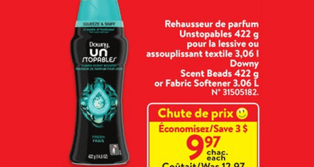 Rabais de 3$ sur Perles de rehausseur de parfum pour lessive Downy