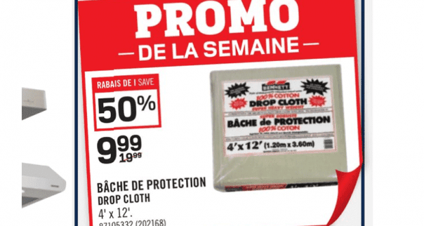 Rabais de 50% sur Bâche de protection 100% coton