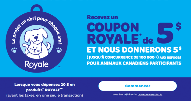 Coupon rabais de 5$ sur tout achat de produits Royale de 20$