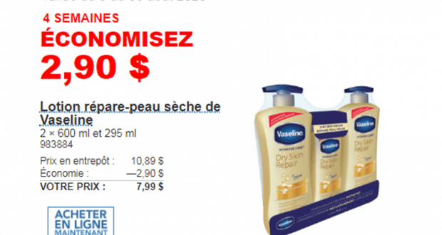 Rabais de 2.90 $ sur Lotion répare-peau sèche de Vaseline