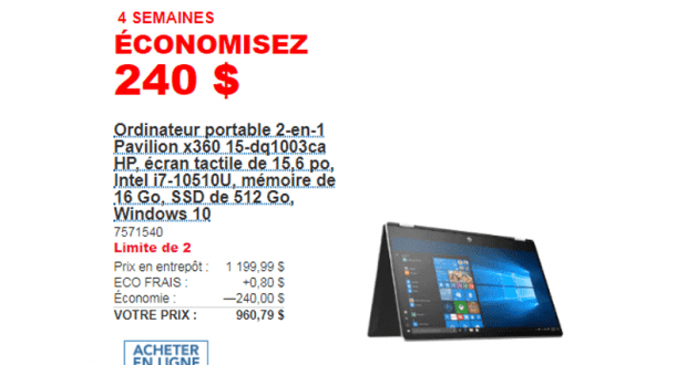 Rabais de 240 $ sur Ordinateur portable 2-en-1 Pavilion x360