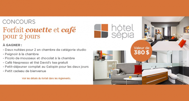 Gagnez un séjour couette et café pour deux à l'Hôtel Sepia