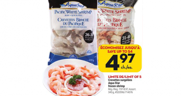 Rabais de 4$ sur Crevettes surgelées Aqua Star