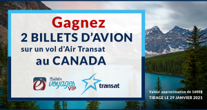 2 billets d'avion sur un vol d'Air Transat au Canada