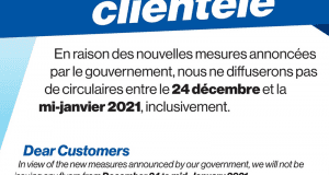 Circulaire Patrick Morin du 24 décembre au 13 janvier 2021