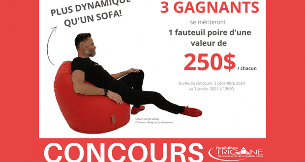 Gagnez 3 fauteuil poire d’une valeur de 250$ chacun