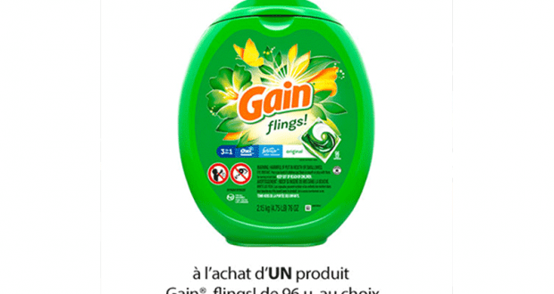 Coupon de 2 $ sur un produit Gain Flings de 96 unités au choix