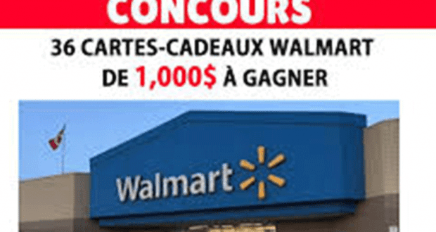 Gagnez 1 des 36 cartes-cadeaux Walmart de 1000$