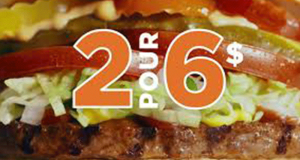 Obtenez 2 burgers cuits sur le gril pour 6$ seulement