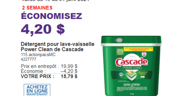 Rabais de 4.20 $ sur Détergent Power Clean de Cascade