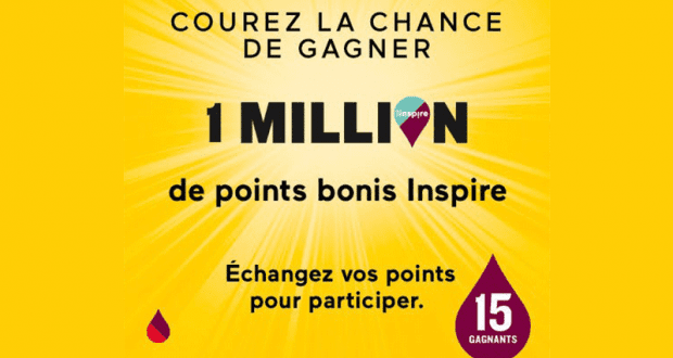 15 prix de 1 000 000 de points bonis SAQ Inspire (1000 $ par prix)