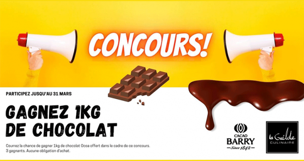 Gagnez 1kg de chocolat Cacao Barry 70% (3 gagnants)