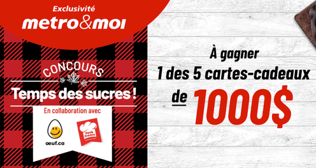 Gagnez 5 cartes cadeaux épicerie Metro de 1000 $ chacune