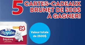 Gagnez 5 cartes-cadeaux Brunet de 500$ chacune