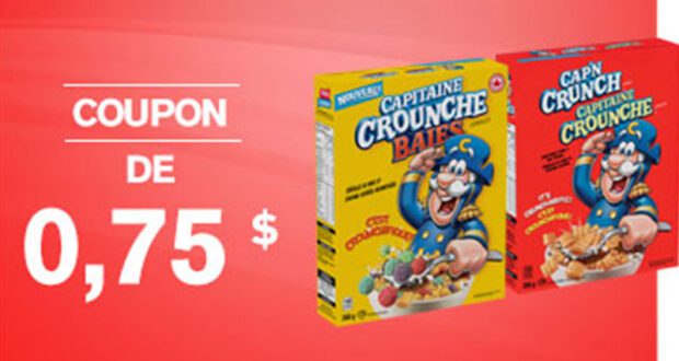 Coupon de 0.75$ à l’achat d’une boîte de céréales Capitaine Crounche