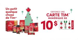 Une carte cadeau Tim Hortons de 10$ gratuite