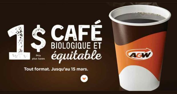 Café A&W tout format pour 1 $