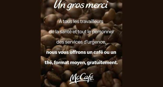 Café ou thé McCafé gratuit pour les travailleurs de première ligne