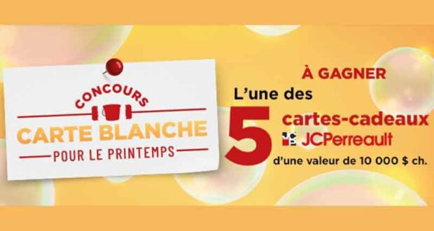 Gagnez 5 cartes-cadeaux JCPerreault de 10 000 $ chacune