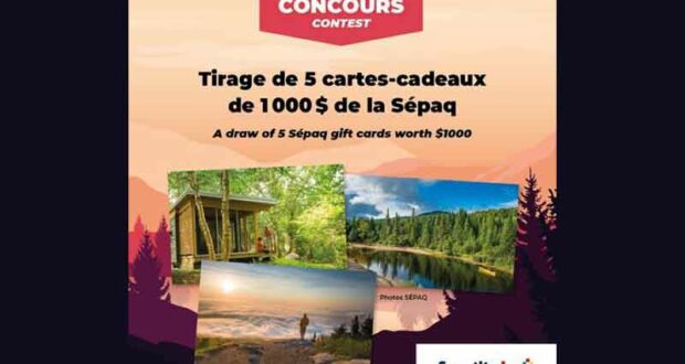 Gagnez 5 cartes-cadeaux de 1000 $ chacune pour la Sépaq