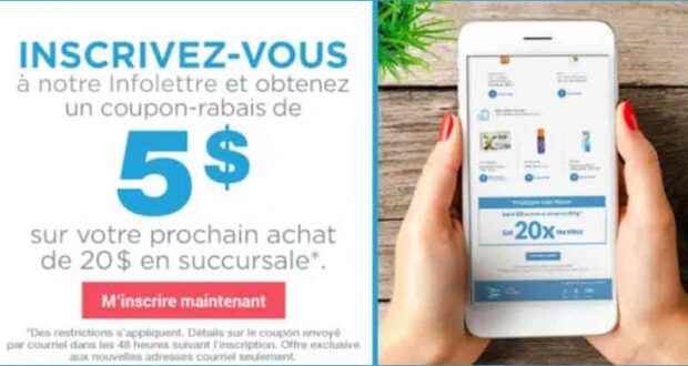 Coupon gratuit Jean Coutu de 5$