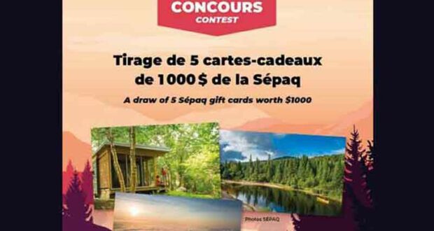 Gagnez 5 cartes-cadeaux Sépaq de 1000 $ chacune