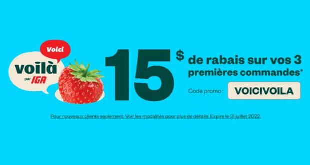 15$ de rabais sur vos 3 premières commandes sur Voilà par IGA