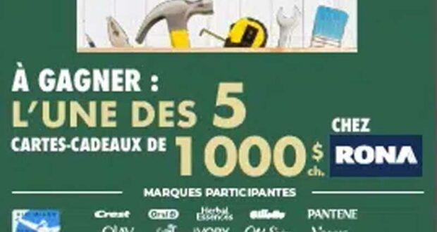 Gagnez 5 cartes cadeaux RONA de 1000 $ chacune