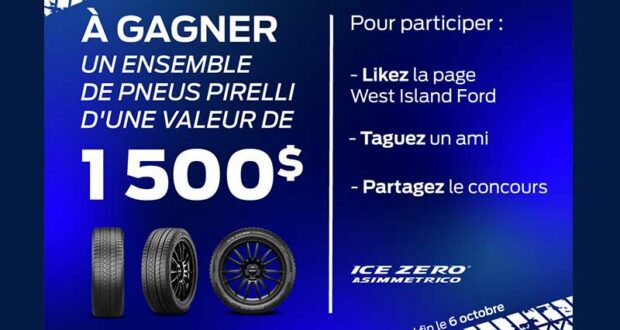 Gagnez un ensemble de pneus Pirelli (Valeur de 1500 $)