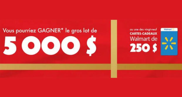 Gagnez 5000 $ + 29 cartes cadeaux Walmart de 250 $