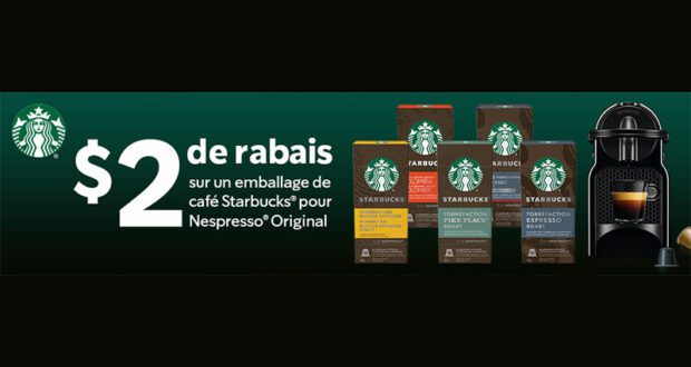 2$ de rabais sur un emballage de café Starbucks