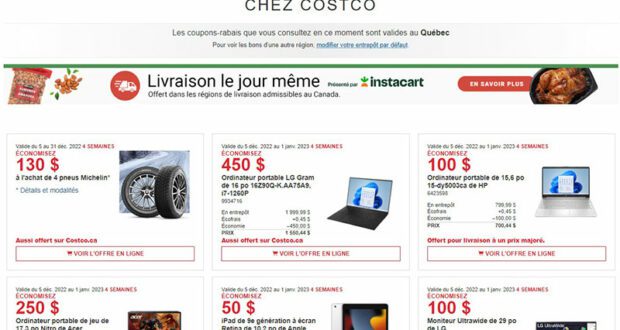 Circulaire Costco du 5 décembre 2022 au 1 janvier 2023