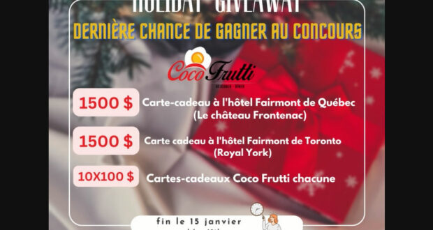 Gagnez 4000 $ en cartes-cadeaux hôtel Fairmont et Coco Frutti