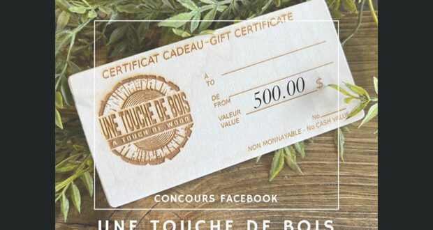 Gagnez Un certificat cadeau Une touche de bois de 500 $