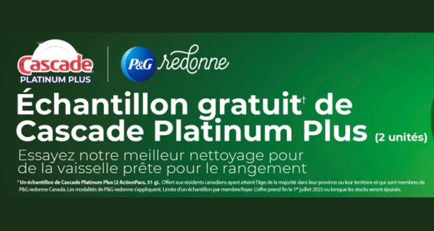 Échantillons du détergent pour lave-vaisselle Cascade Platinum Plus